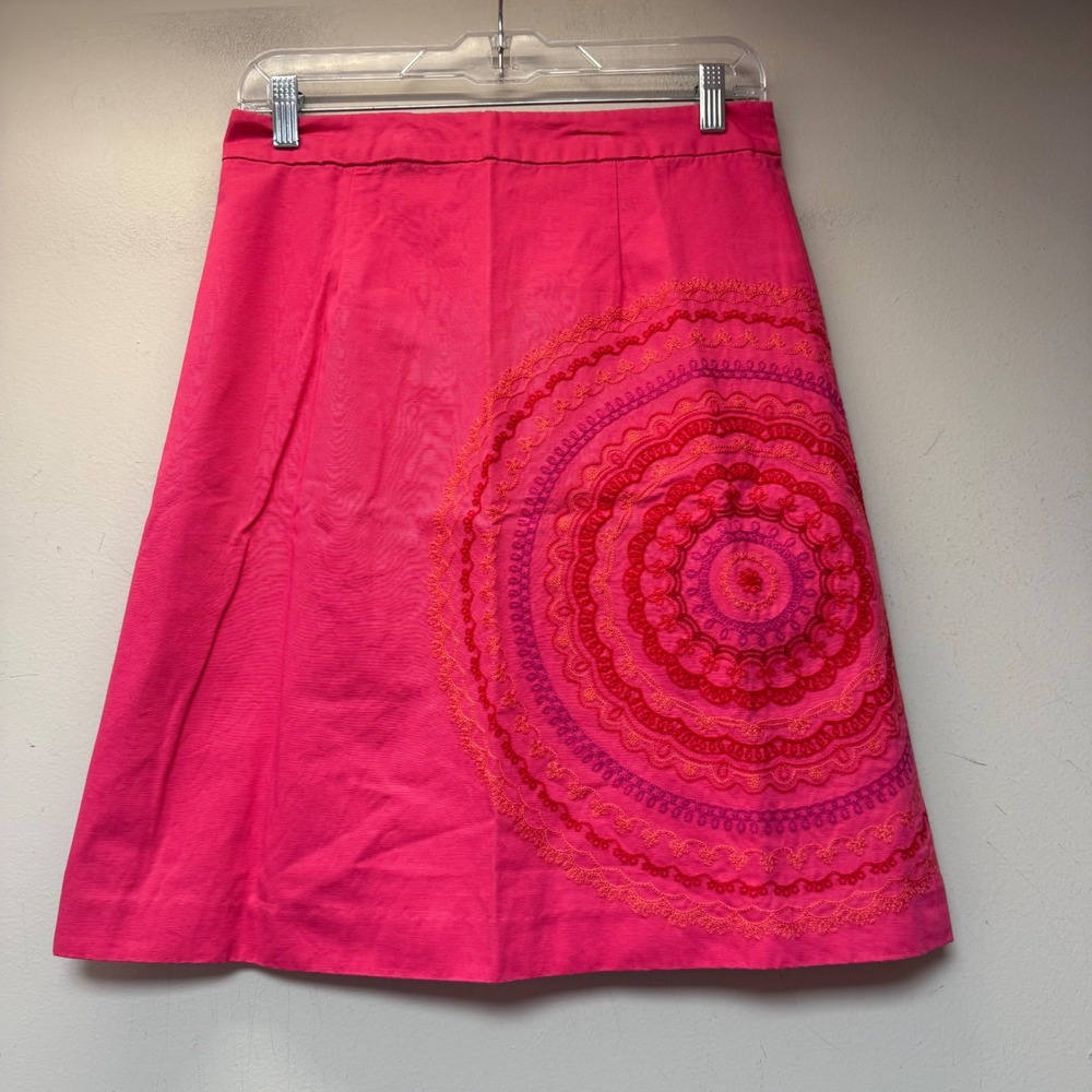 Boden A-Line Skirt Womens 6P Pink Excellent Embroidered Mandala Mini Skirt